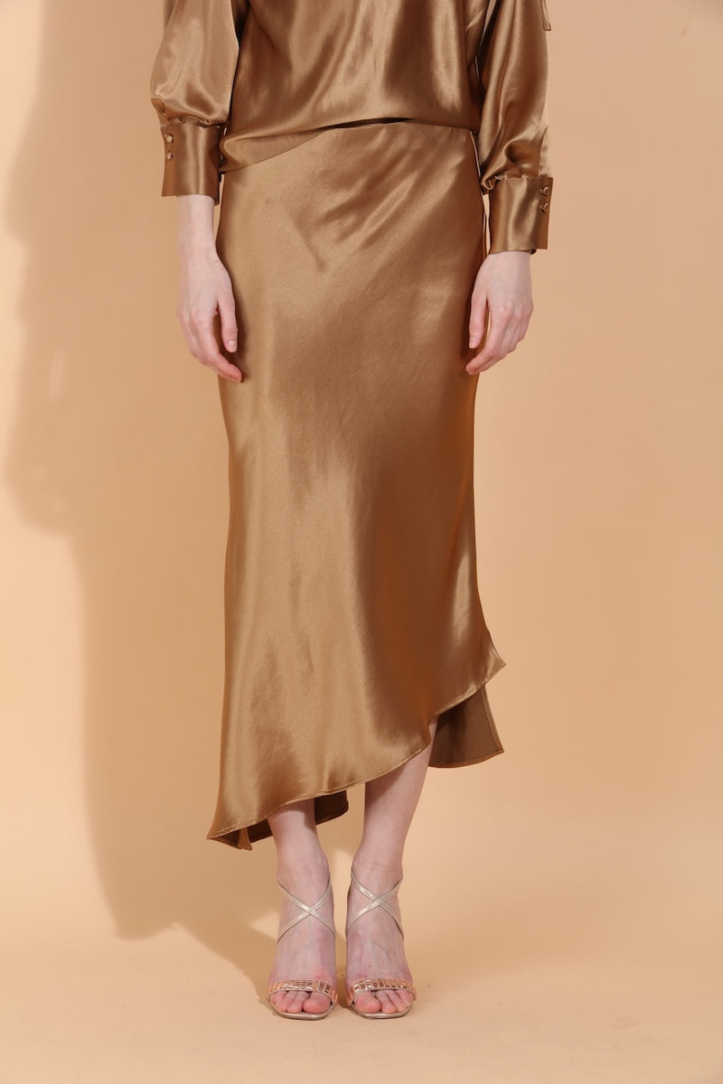 Asymmetrical Hem Satin Slip Skirt with Hidden Elastic Band