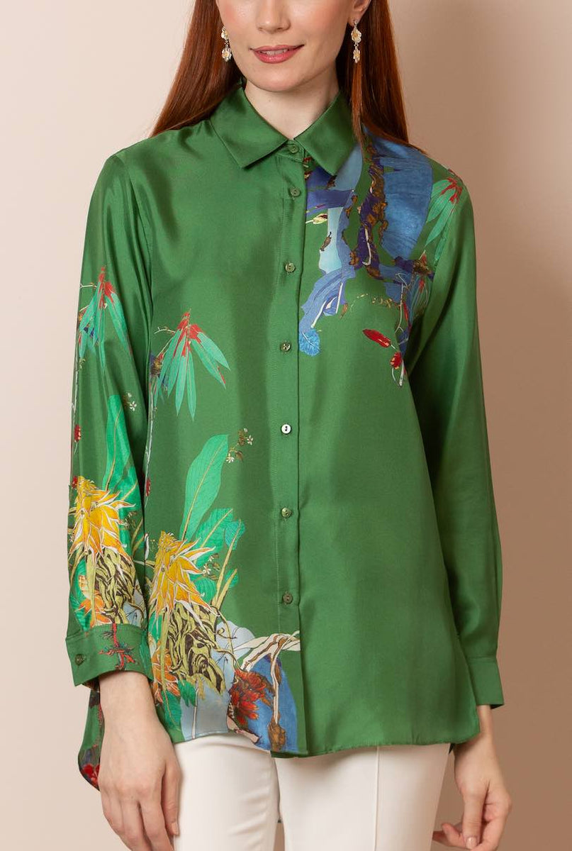 Quinn Silk Twill Artistic Button Down Shirt in Green by Jessie Liu – Jessie  Liu Collection