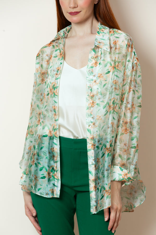 Taylor Printed Oversize Shirt Blouse in Green