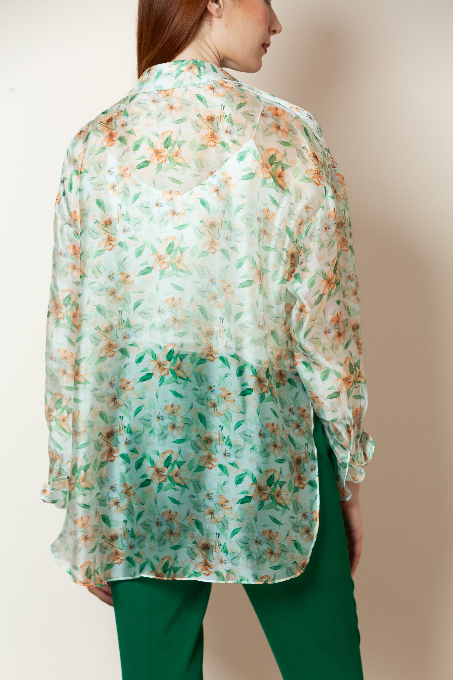 Taylor Printed Oversize Shirt Blouse in Green