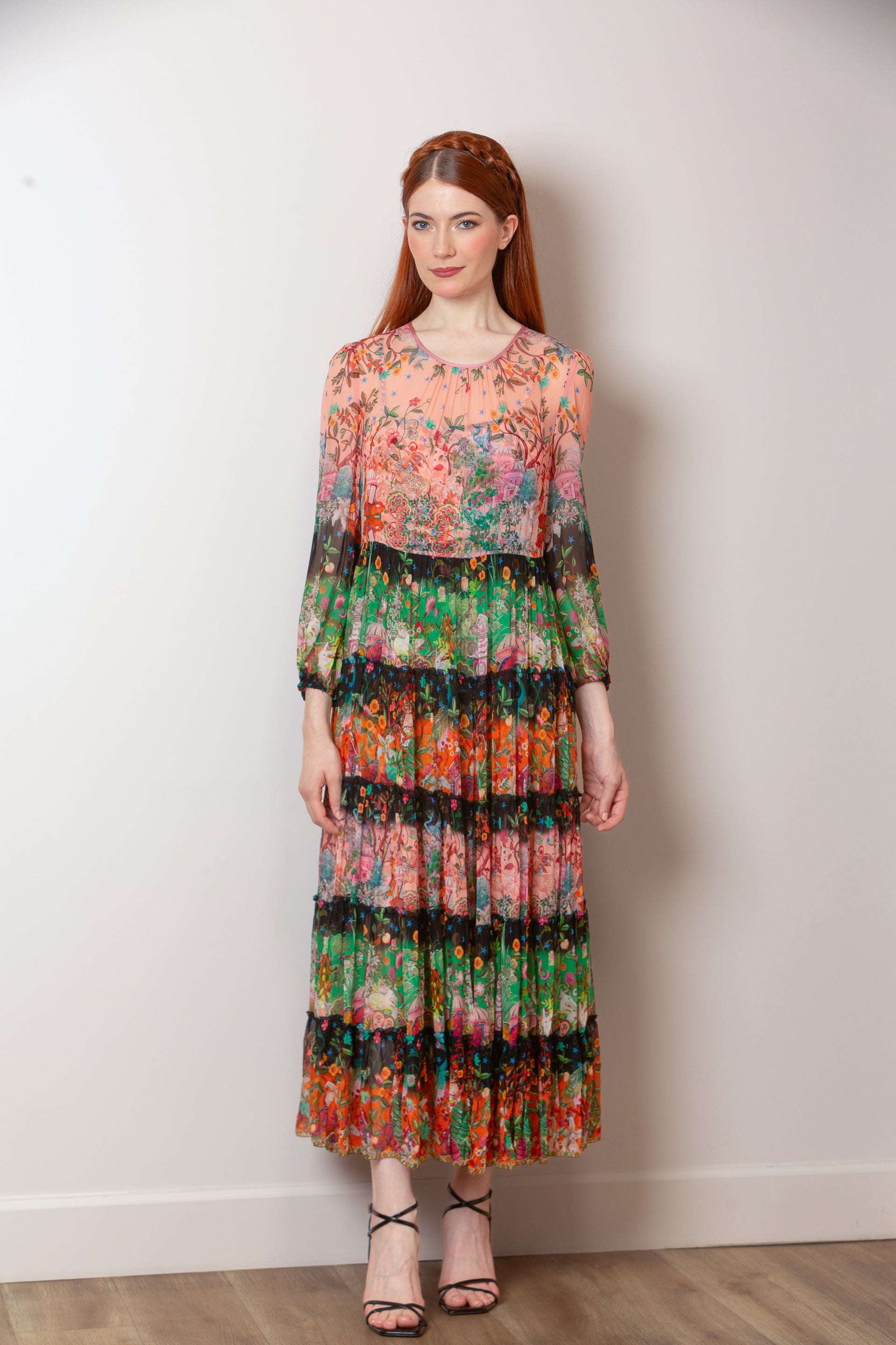 Abigail Silk Print Tiered Maxi Dress