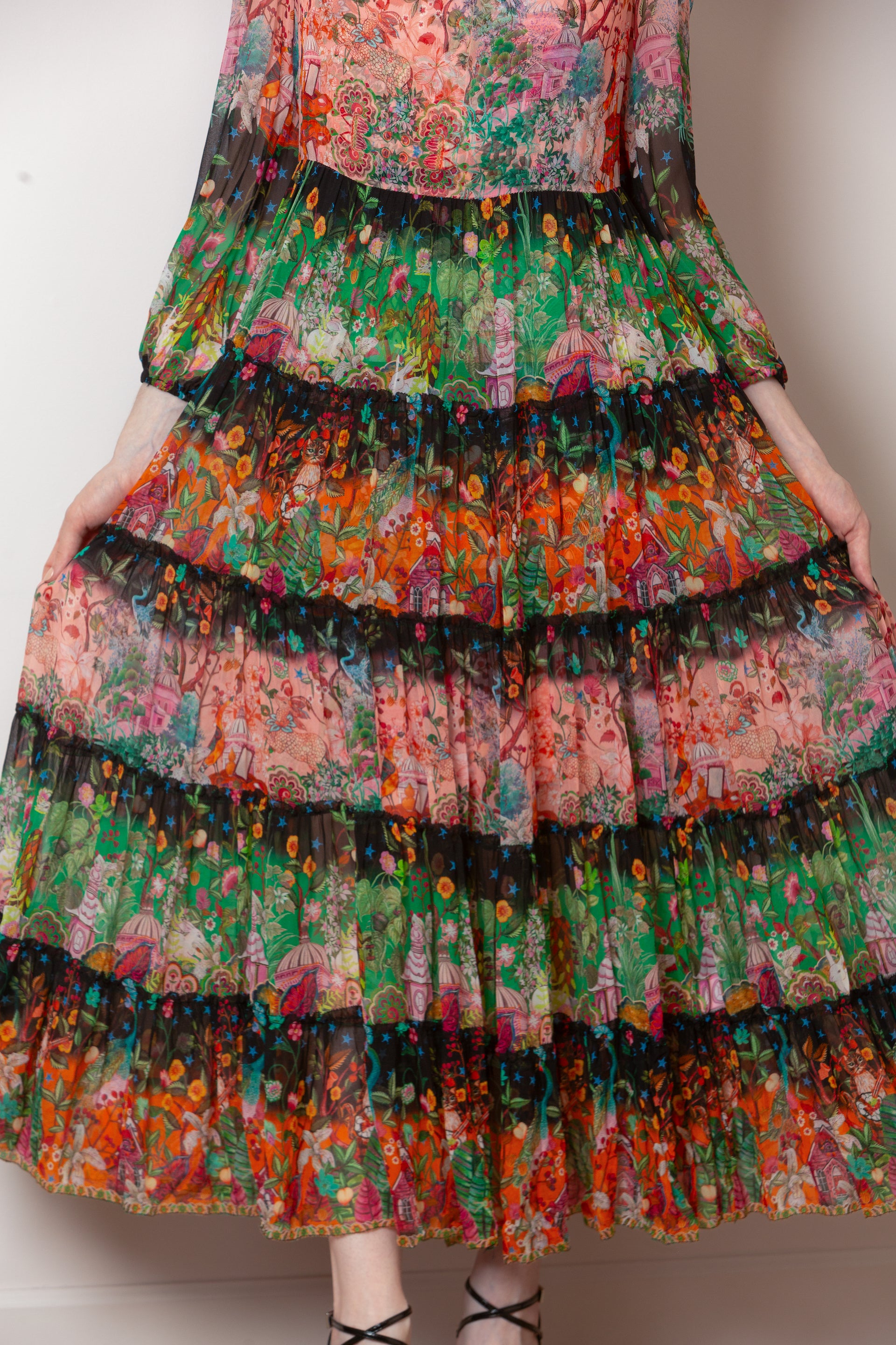 Abigail Silk Print Tiered Maxi Dress