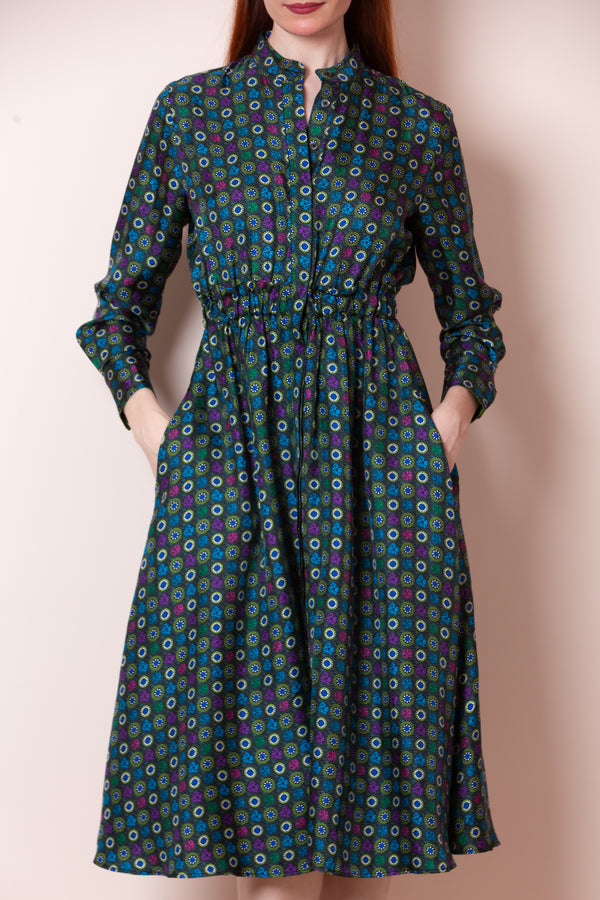 Madison Silk Satin Print Midi Dress