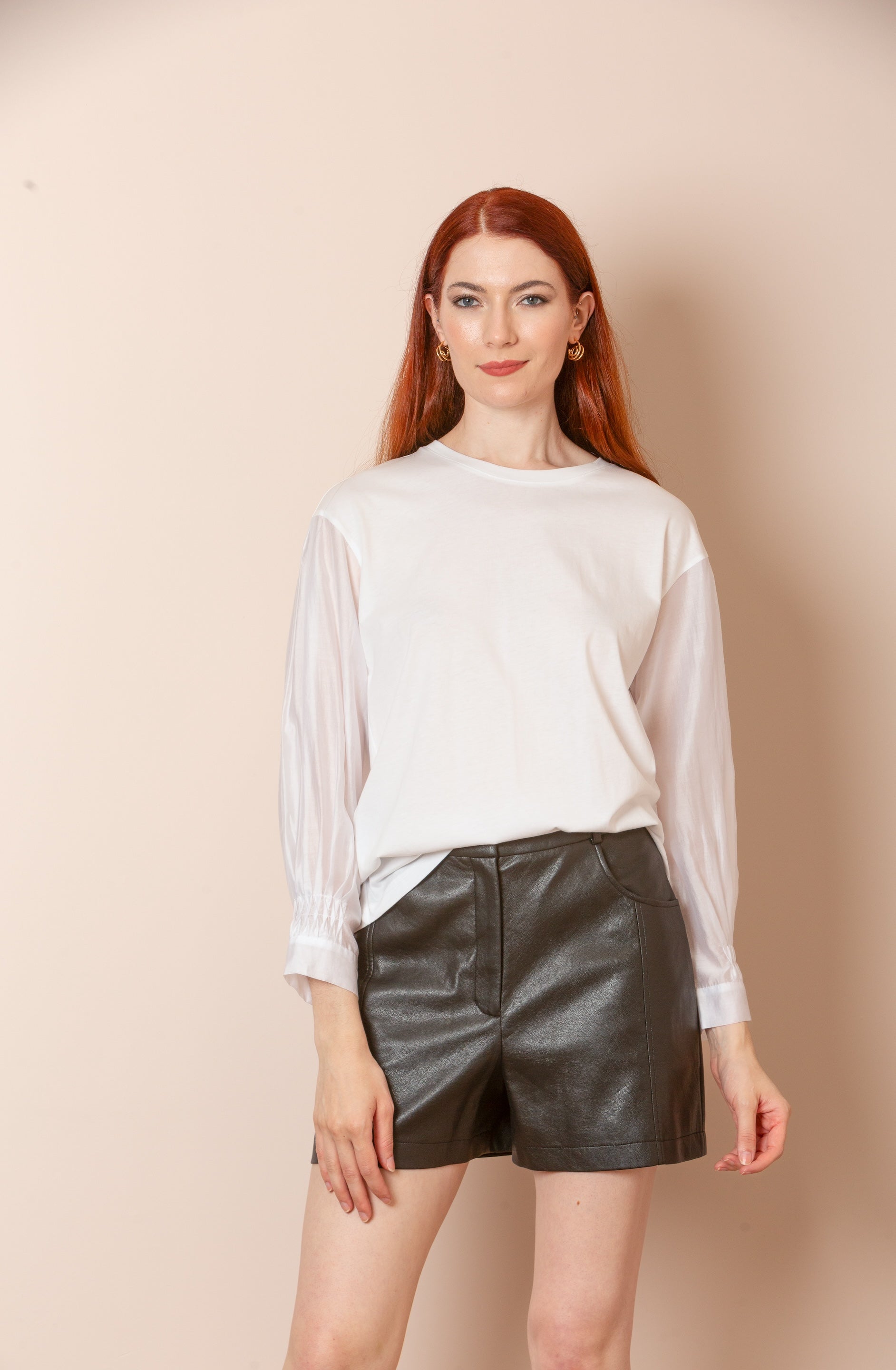 Madelyn Cotton Top with Contrast Sleeves