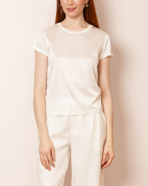 Alice Crew Neck Silk Cotton T-Shirt in White