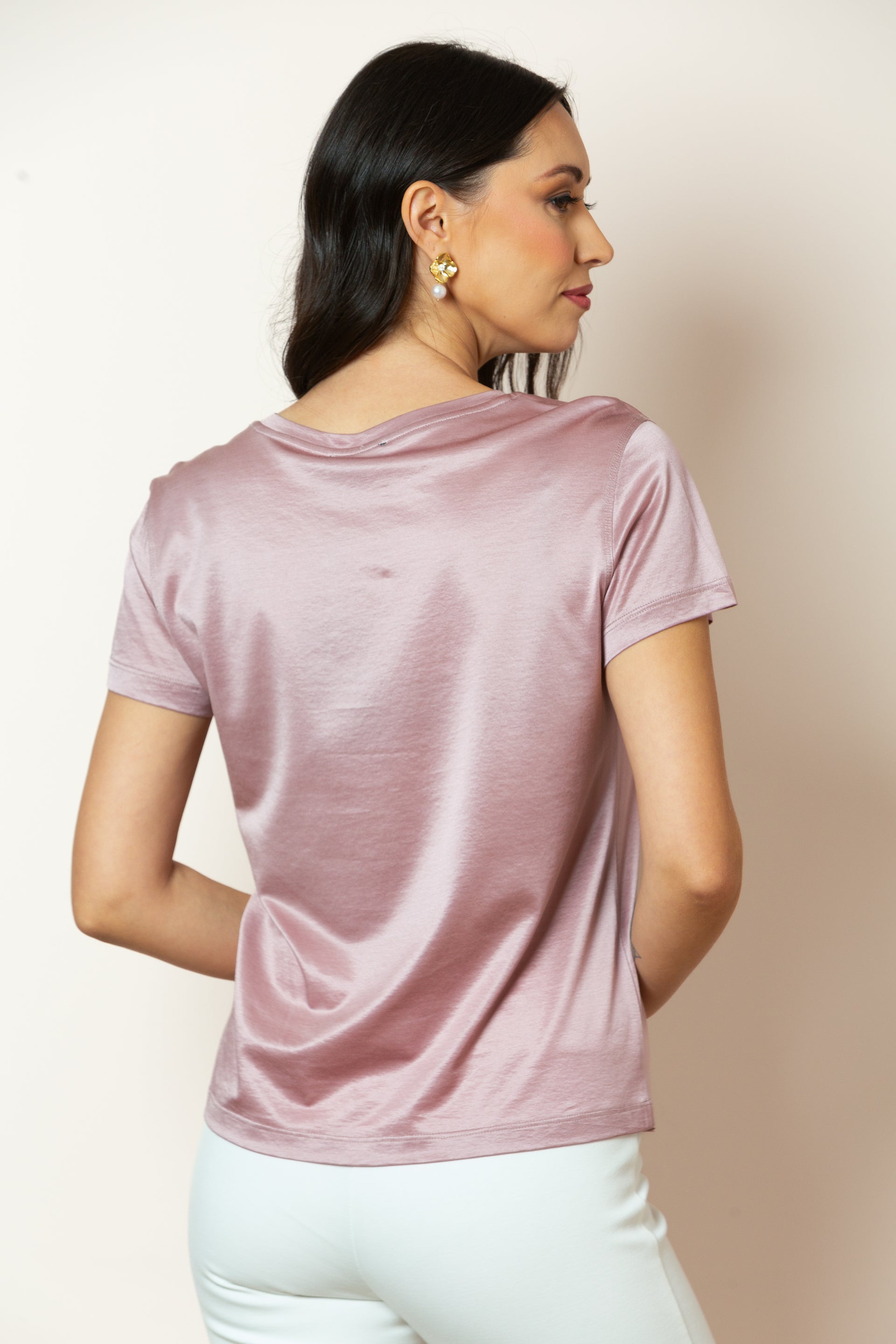Alice Crew Neck Silk Cotton T-Shirt in Pink