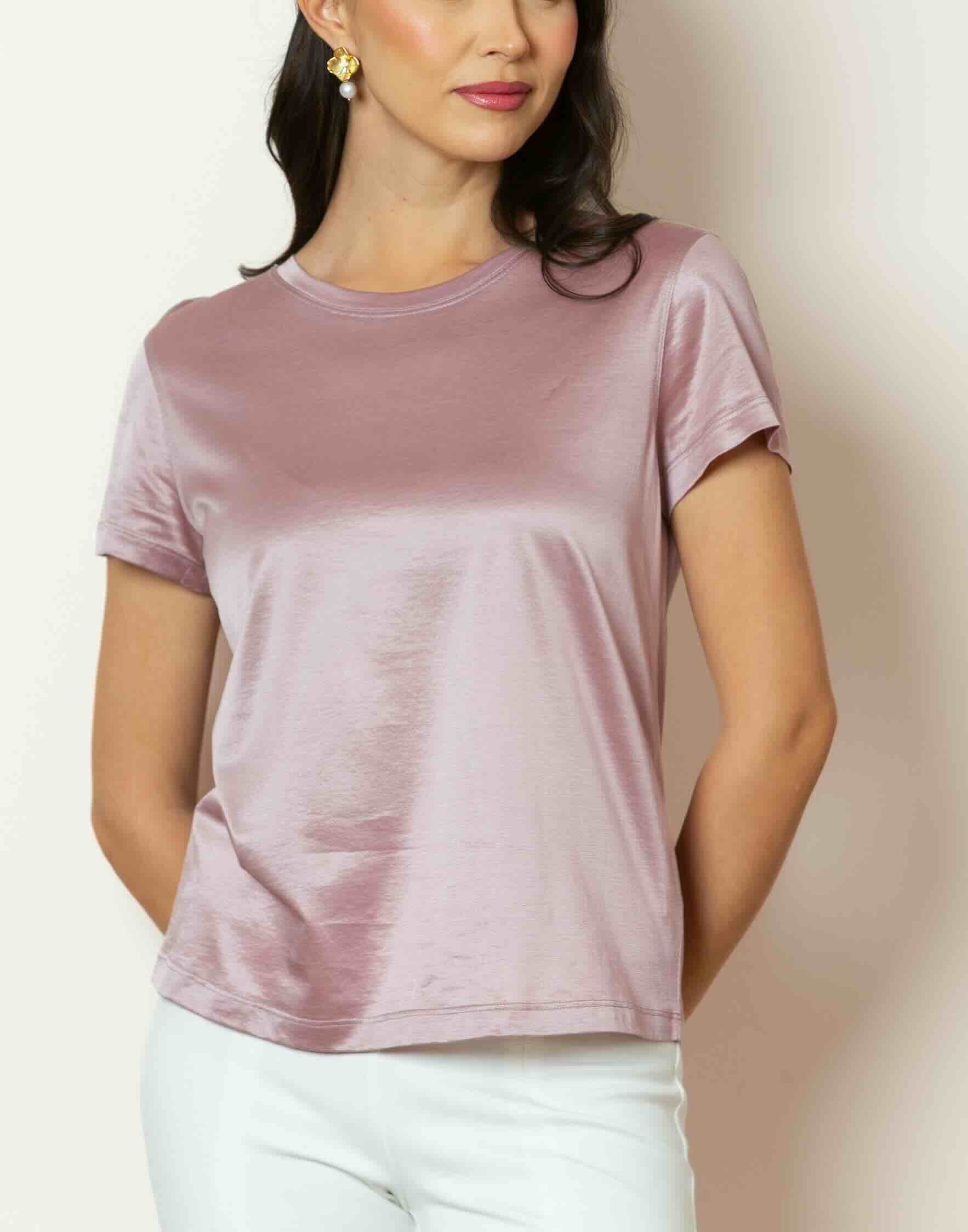 Alice Crew Neck Silk Cotton T-Shirt in Pink