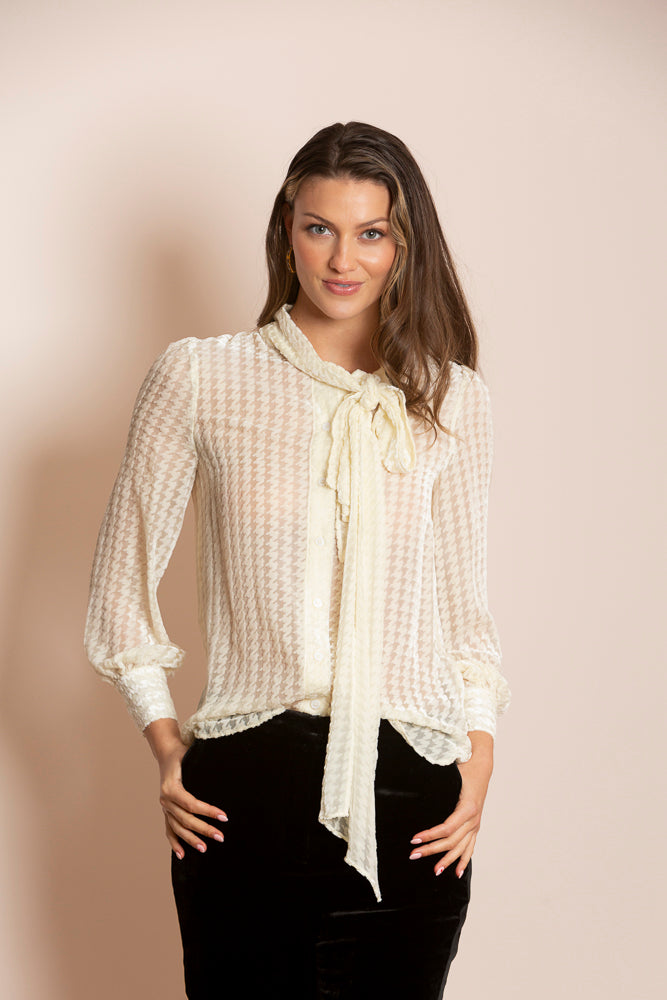 Rosalie Burn-Out Effect Silk Velvet Blouse with Neck Tie