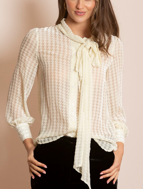 Rosalie Burn-Out Effect Silk Velvet Blouse with Neck Tie