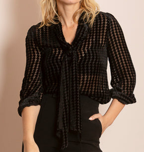 Rosalie Burn-Out Effect Silk Velvet Blouse with Neck Tie