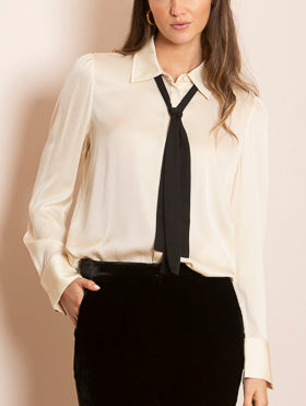 Jasmine Silk Blouse with Detachable Contrast Neck Tie