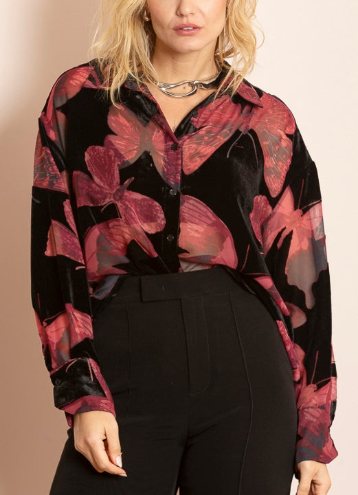 Ruth Butterfly Print Burn Out Blouse