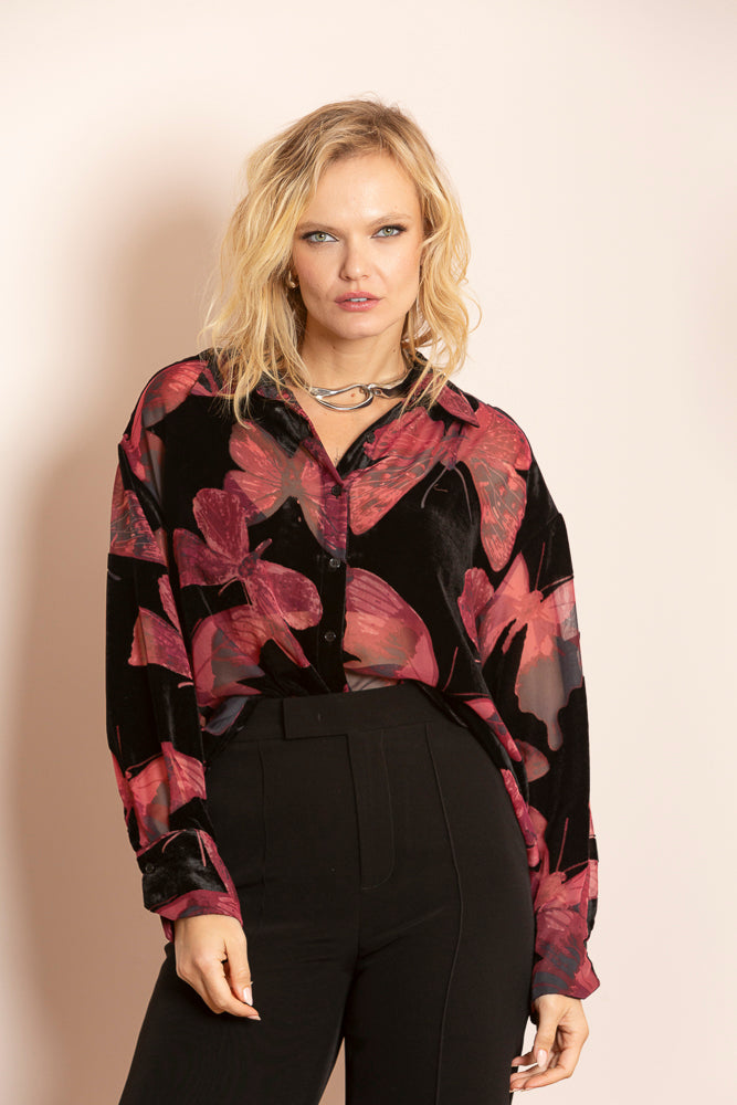 Ruth Butterfly Print Burn Out Blouse