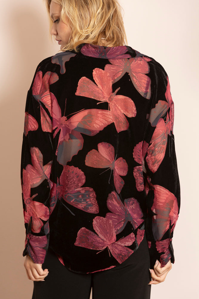 Ruth Butterfly Print Burn Out Blouse