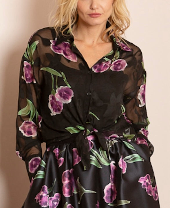 Paige Rose Print Burn Out Blouse