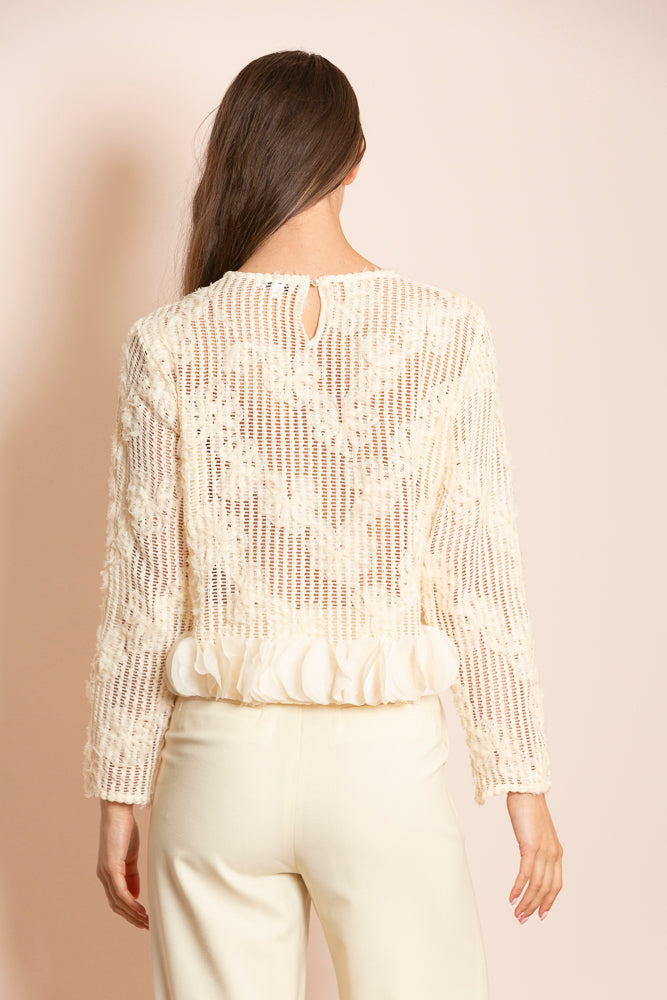 Ada Mesh Lace Blouse with 3-Dimensional Applique