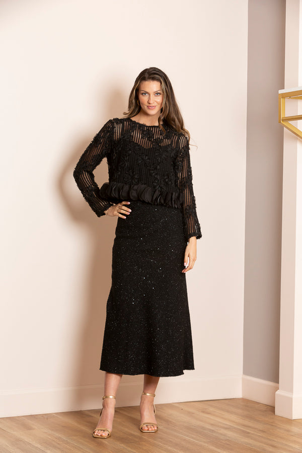 Ada Mesh Lace Blouse with 3-Dimensional Applique