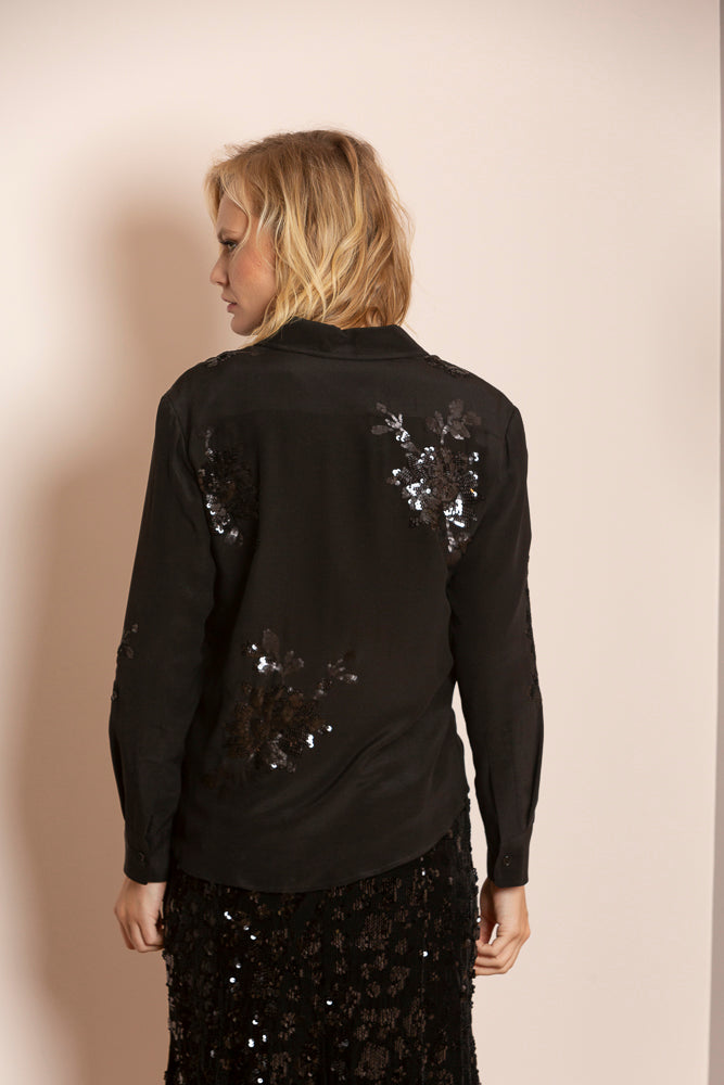 Gemma Sequin Embroidered Silk Shirt