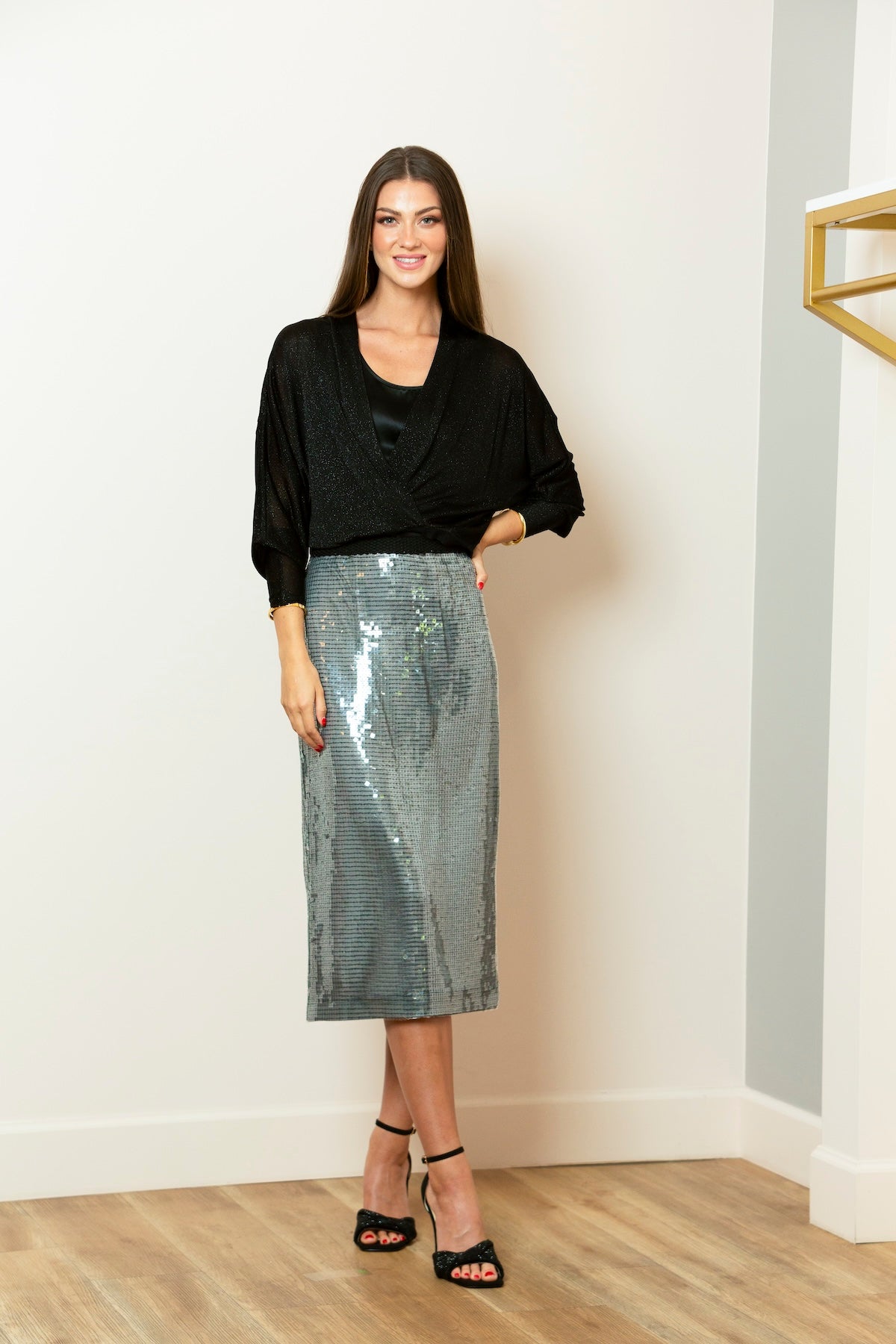 Sequin Skirt with Contrast Waistband