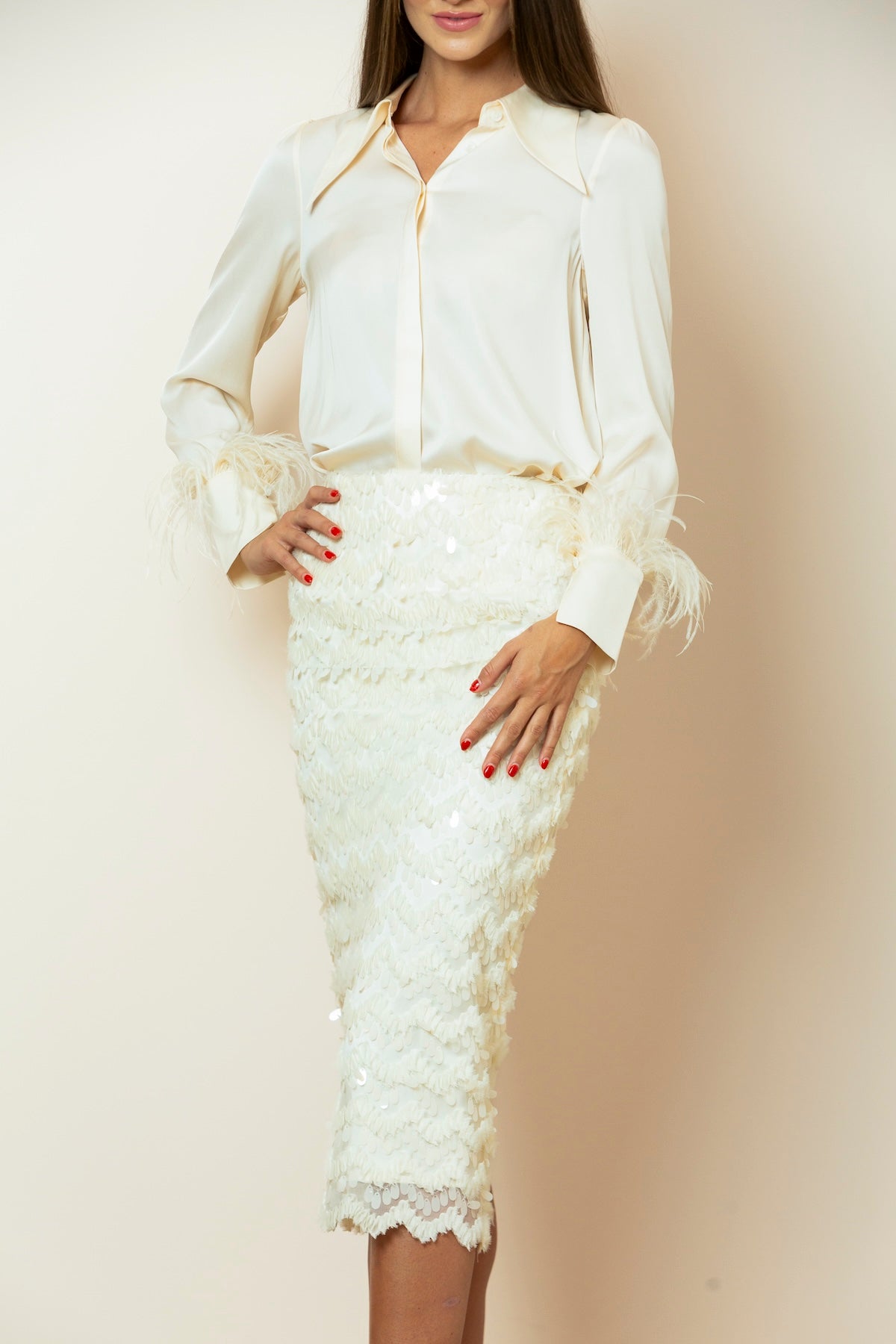 Sequin Midi Skirt In Ivory