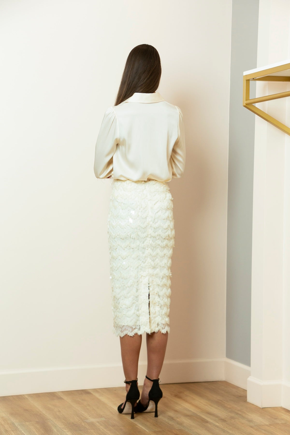 Sequin Midi Skirt In Ivory