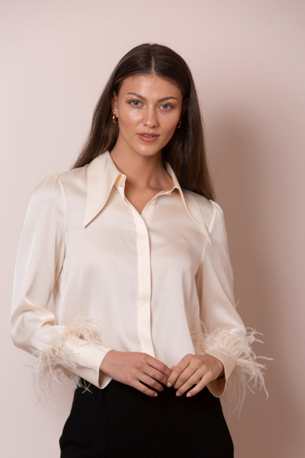 Silk Blouse with Feathers