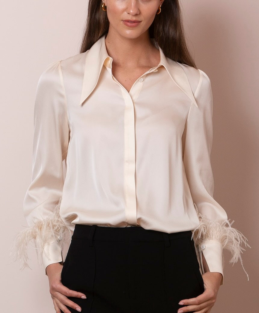 Silk Blouse with Feathers