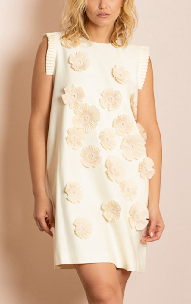 Makenna Sleeveless Dress with 3-Dimensional Flower Applique