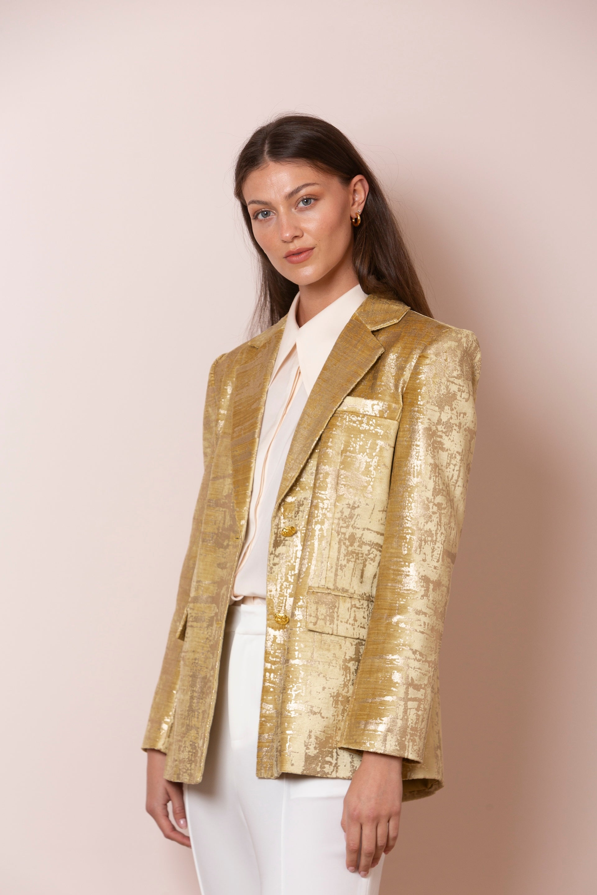 Luna Distressed Finish Metallic Blazer