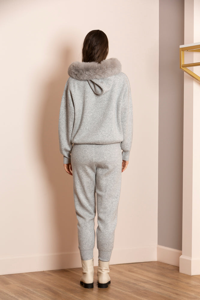 Madilyn Wool Blended Hooded Sweater with Detachable Genuine Fur Trim