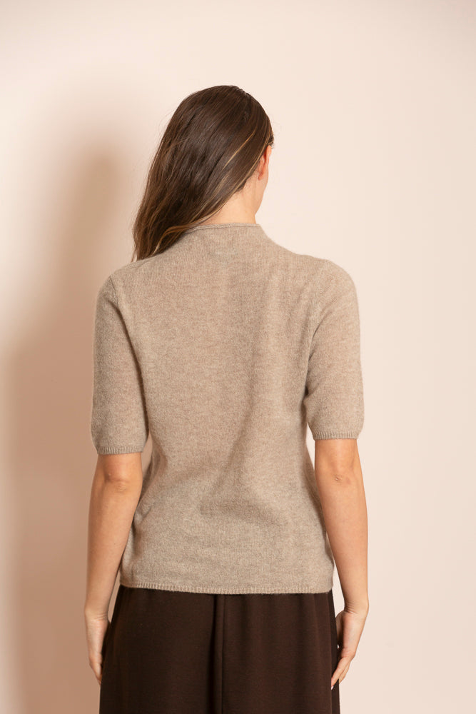 Mya 100% Cashmere Short Sleeve Mock Neck Sweater