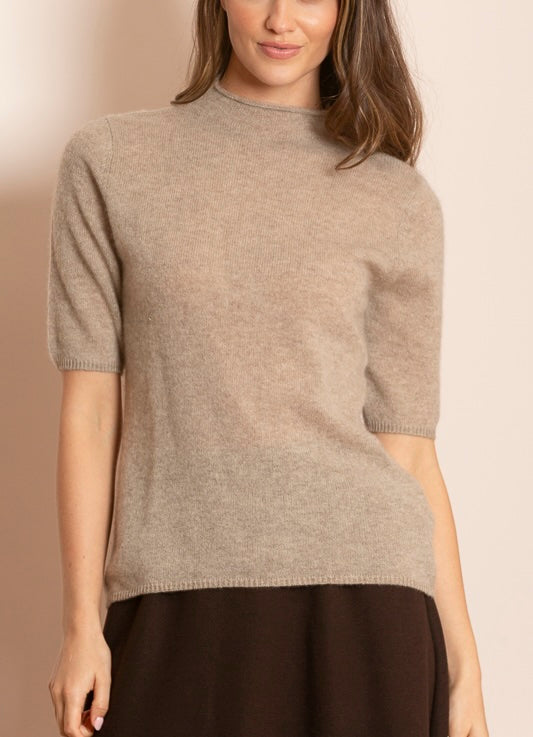 Mya 100% Cashmere Short Sleeve Mock Neck Sweater