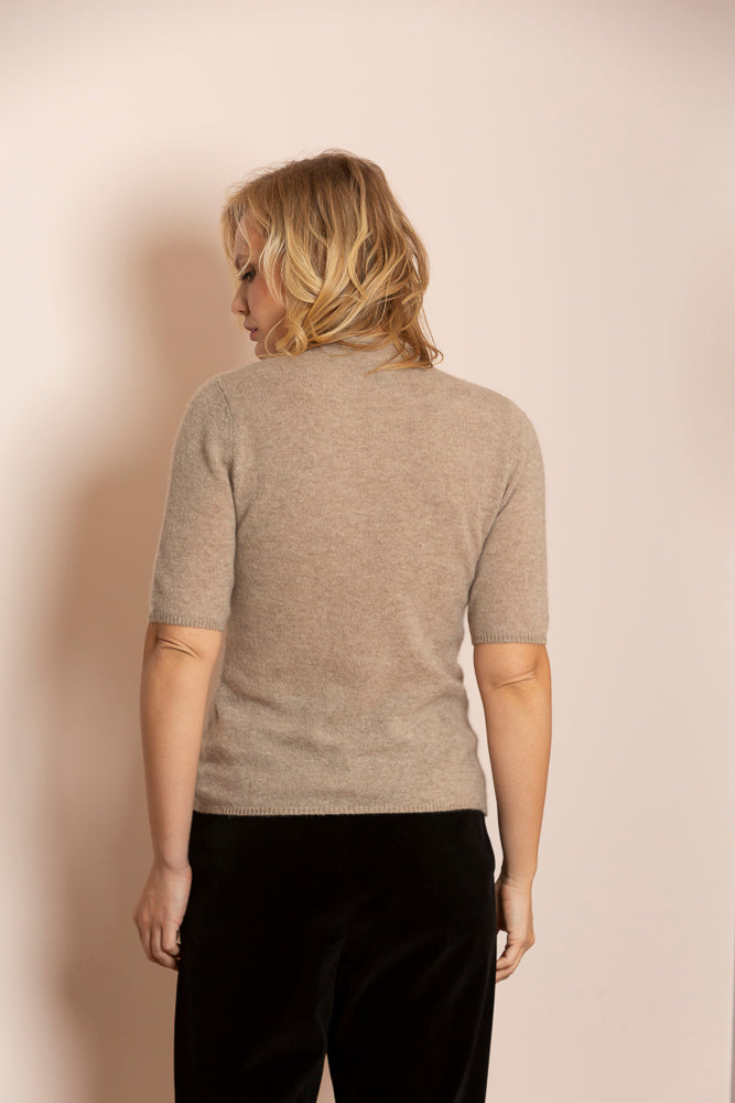 Mya 100% Cashmere Short Sleeve Mock Neck Sweater