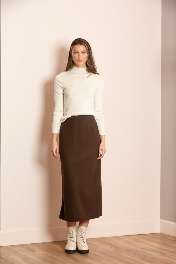 Melissa Wool Blended Ponte Midi Skirt