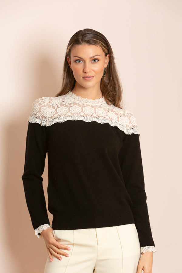 Amari Merino Wool Sweater with Lace Yoke