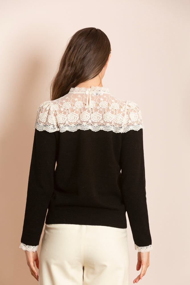 Amari Merino Wool Sweater with Lace Yoke