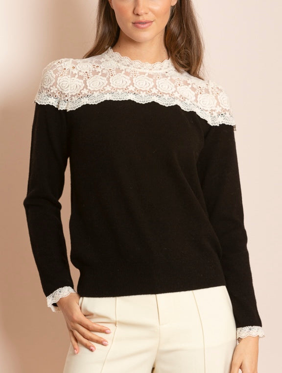 Amari Merino Wool Sweater with Lace Yoke