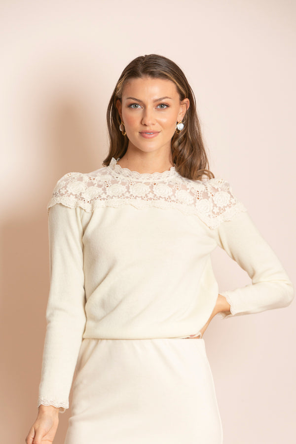 Amari Merino Wool Sweater with Lace Yoke