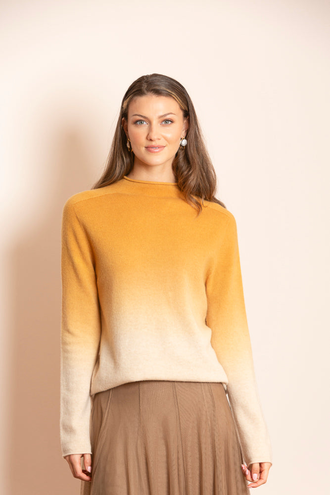 Magnolia Merino Wool Ombre Mock Neck Sweater in Mustard