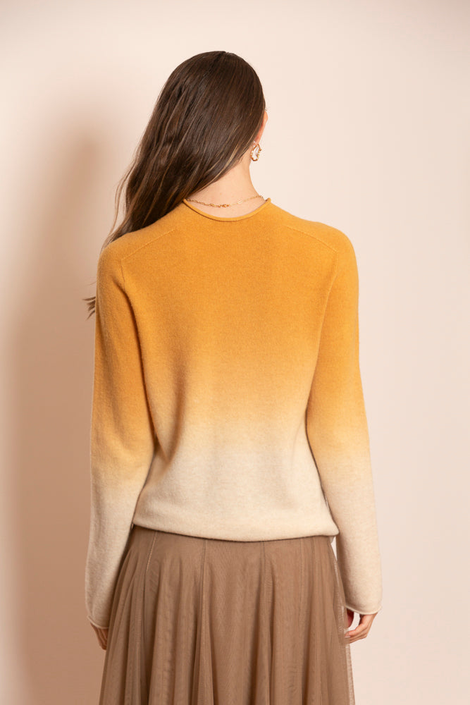 Magnolia Merino Wool Ombre Mock Neck Sweater in Mustard