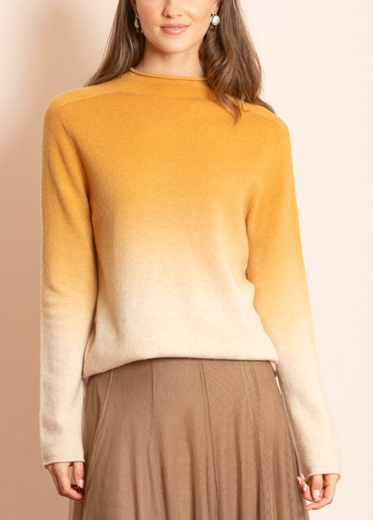 Magnolia Merino Wool Ombre Mock Neck Sweater in Mustard