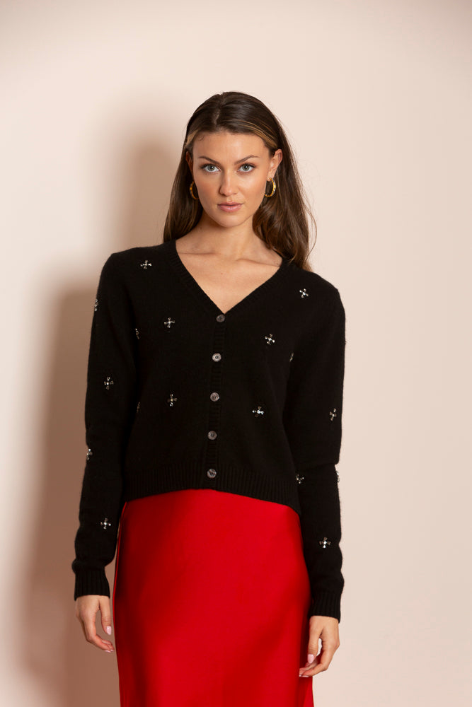 Noelle Cashmere Blended Cardigan with Crystal Embellishment