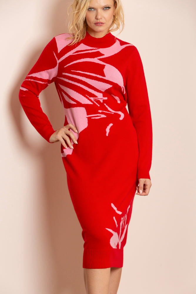 River Cashmere Blended Intarsia Knit Mock Neck Sweater Dress with a Be Jessie Liu Collection River Cashmere Blended Intarsia Knit Mock Neck Sweater Dress with a Be Jessie Liu Collection