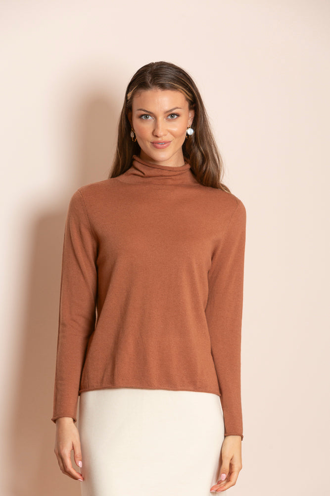 Amaya 100% Merino Wool Turtle Neck Sweater in Brown