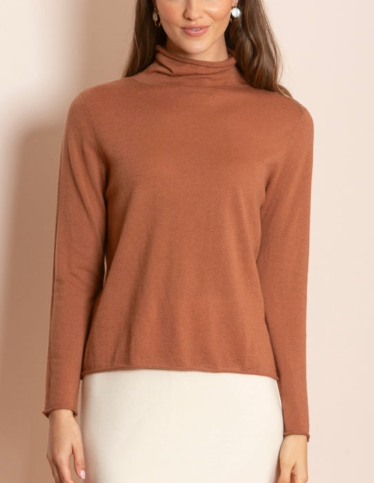 Amaya 100% Merino Wool Turtle Neck Sweater in Brown