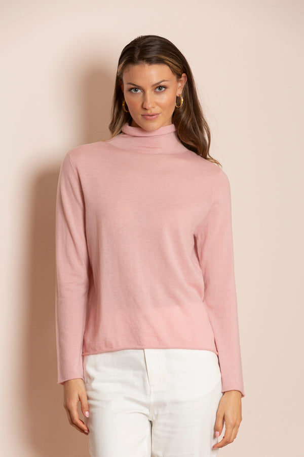 Amaya 100% Merino Wool Turtle Neck Sweater in Pink