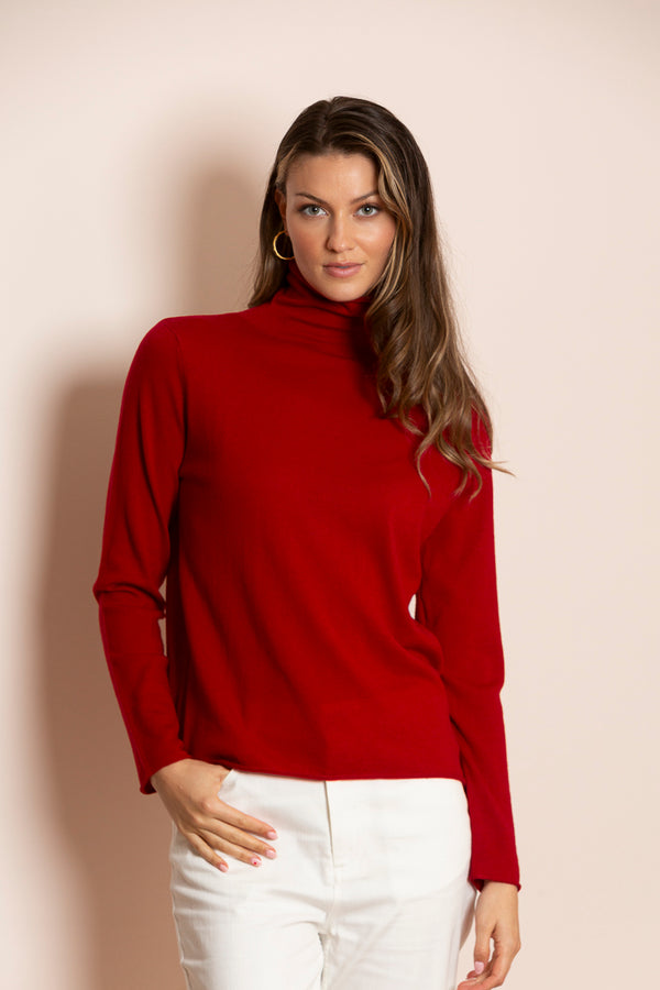 Amaya 100% Merino Wool Turtle Neck Sweater In Red