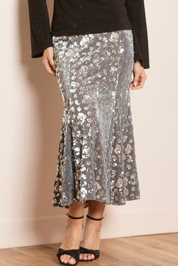 Viviana Cotton Blended Trumpet Skirt with Sequin Detail