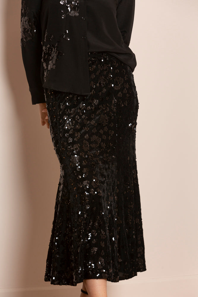 Viviana Cotton Blended Trumpet Skirt with Sequin Detail