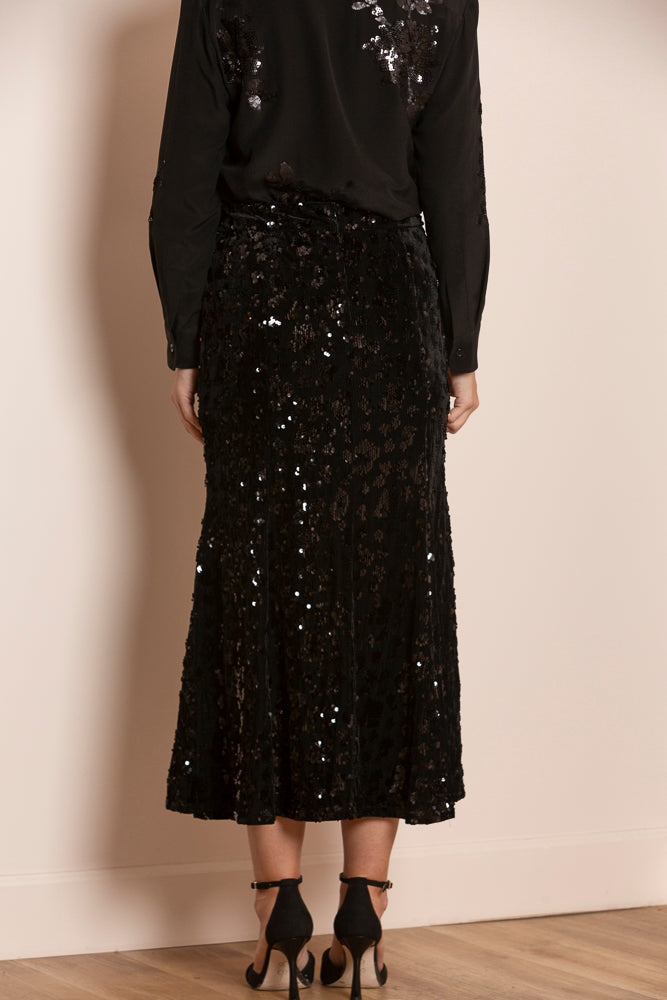 Viviana Cotton Blended Trumpet Skirt with Sequin Detail